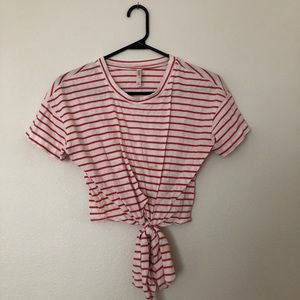 Striped crop T-shirt with tie